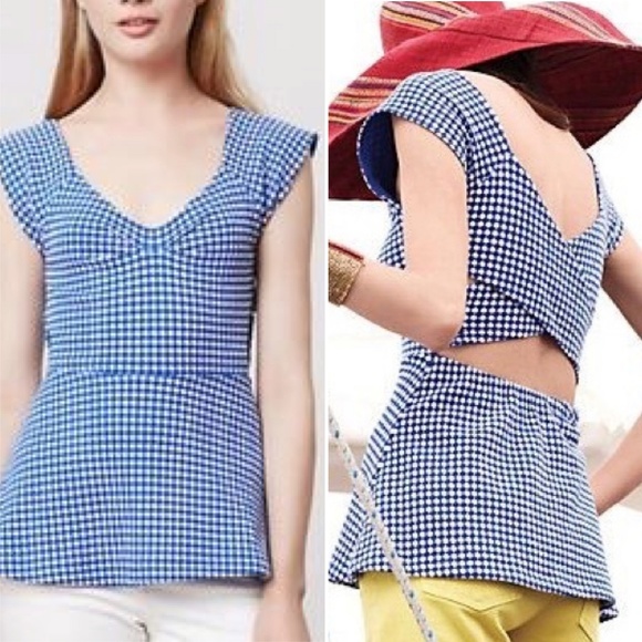 Anthropologie Tops - Anthro Deletta Peplum Neo Gingham Checks Mod Top S